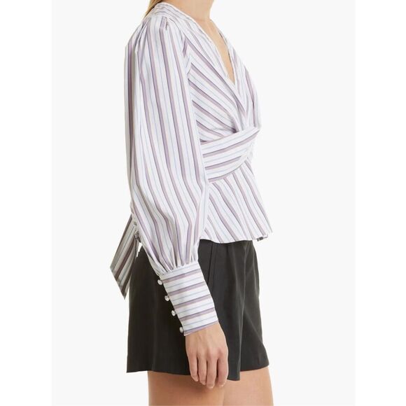 Veronica Beard Seema Stripe Twist Front Blouse in Off White Purple Multi size 8 - Picture 9 of 12